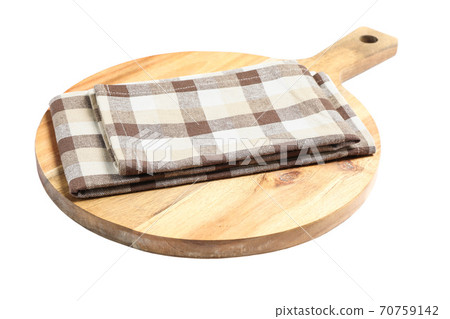 Cutting board with kitchen towel isolated on white background 70759142