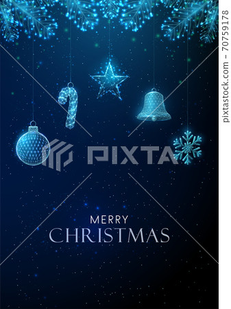 Abstract Happy New Year greeting card with hanging Christmas toys. Abstract Happy New Year greeting card with hanging Christmas toys. 70759178