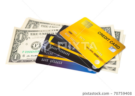 Credit card model and US dollar banknotes, Financial development, Accounting, Statistics, Investment Analytic research data economy office Business company banking concept. 70759408