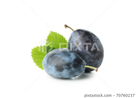 Plums and leaves isolated on white background 70760237