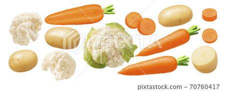 Big set of cauliflower, carrot and potato isolated on white background. Vegetable mix 70760417