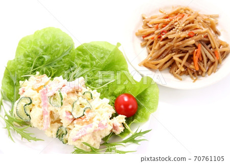 Potato salad Kinpira gobo white background 70761105