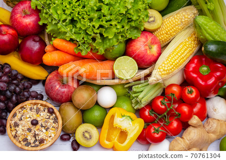 Assortment of Fresh vegetables and fruits background,Healthy food 70761304