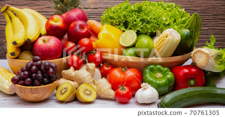 Assortment of Fresh vegetables and fruits background,Healthy food 70761305