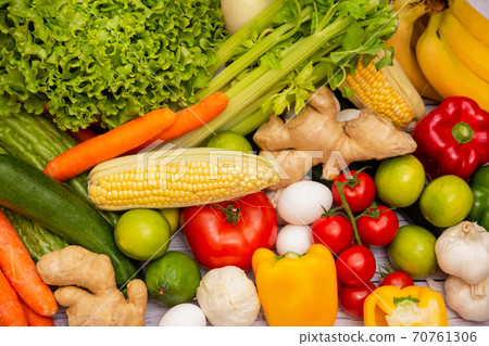 Assortment of Fresh vegetables and fruits background,Healthy food 70761306