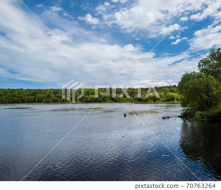 Summer valley lake landscape 70763264