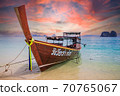 Amazing sunset over longtail boat on beach in Thailand 70765067