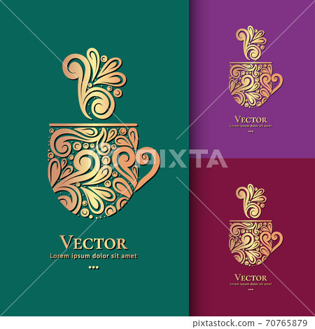 Golden mug emblem. Vector illustration.  70765879