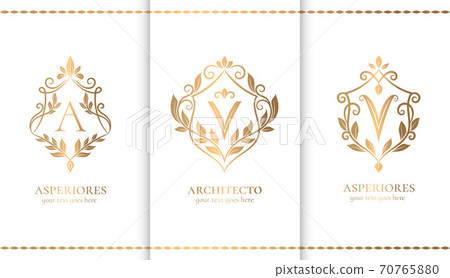 Golden shield logo set. Golden shield logo set. 70765880