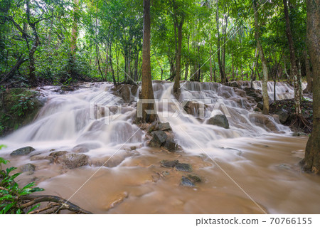 Waterfall scene at Pha Tad Waterfalls in rainforest  at the Khuean Srinagarindra National Park 70766155