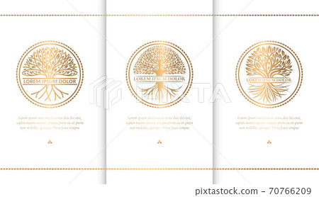 Set of golden tree logos. Modern illustration. 70766209