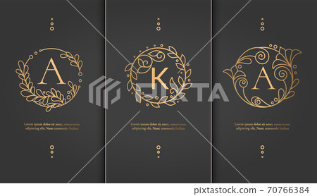 Linear frames with leaves in a circle shape. Linear frames with leaves in a circle shape. 70766384