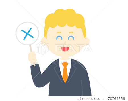 Illustration of a white man answering a quiz Illustration of a white man answering a quiz 70769338