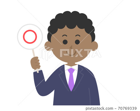Illustration of a black man answering a quiz 70769339
