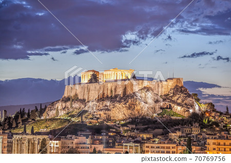 Acropolis with Parthenon temple against sunset in Athens, Greece Acropolis with Parthenon temple against sunset in Athens, Greece 70769756