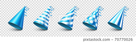 Party shiny hat with ribbon on transparent background. Holiday decoration. Birthday celebration Party shiny hat with ribbon on transparent background. Holiday decoration. Birthday celebration 70770026