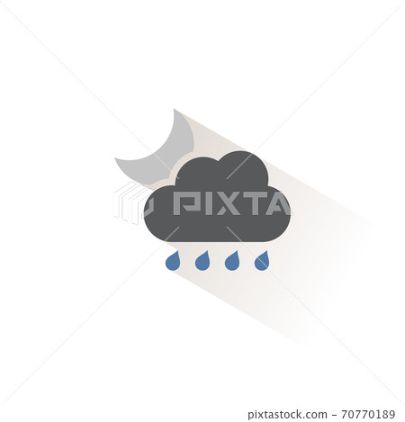 Raindrops, cloud and moon. Isolated color icon. Weather vector illustration 70770189