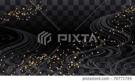 鑲有金箔的方格圖案和波浪的日式背景插圖:16 鑲有金箔的方格圖案和波浪的日式背景插圖:16 70771784