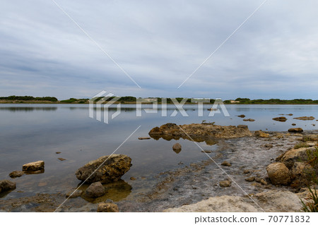 Salt lake Nature reserve Salina dei Monaci of Torre Colimena in the cloudy day, Salento 70771832