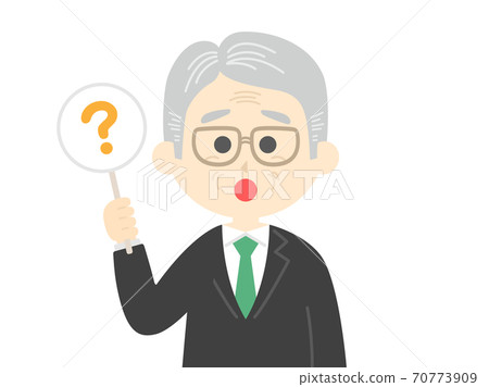 Illustration of an elderly man giving a question mark 70773909