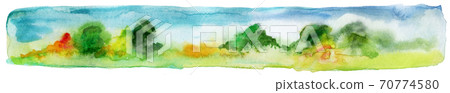 Hand Painted Watercolor isolted Autumn Landscape Hand Painted Watercolor isolted Autumn Landscape 70774580