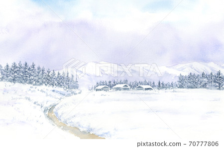 農村雪景水彩 農村雪景水彩 70777806