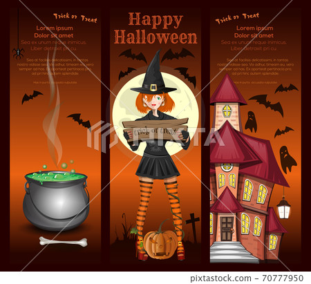 Cute girl in a witch costume. Halloween design Cute girl in a witch costume. Halloween design 70777950