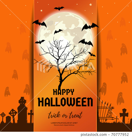 Halloween design. Dry tree against the full moon 70777952