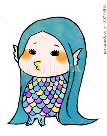Handwritten style Amabie hair change watercolor 70779916