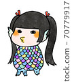 Handwritten style Amabie hair change watercolor 70779917