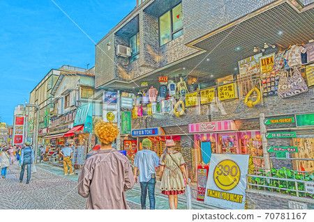 [動漫風格]東京的城市風光原宿竹下通周圍的城市風光 70781167