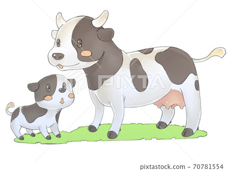 A laid-back parent and child cow 70781554