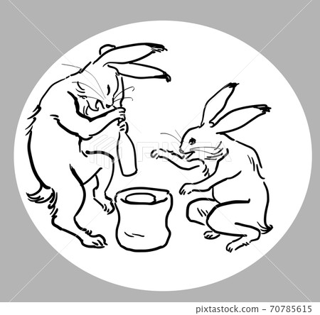 Choju-Giga-Rabbit poking rice cake - Stock Illustration [70785615] - PIXTA