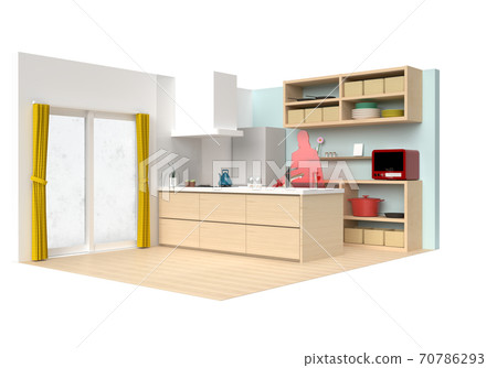 Refreshing kitchen 3DCG: with human silhouette 70786293