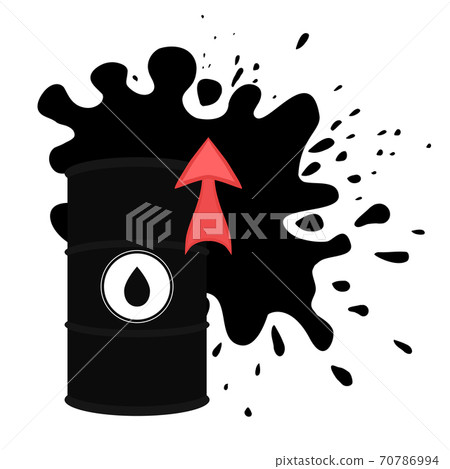 Rise in price of oil market prices. Vector illustration of oil barrel, oil splash and red up arrow. Increasing demand. 70786994