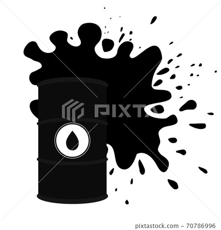 Spilled black oil. Vector illustration of oil barrel, oil splash and drops around. The object is separate from the background. Increasing demand. Spilled black oil. Vector illustration of oil barrel, oil splash and drops around. The object is separate from the background. Increasing demand. 70786996