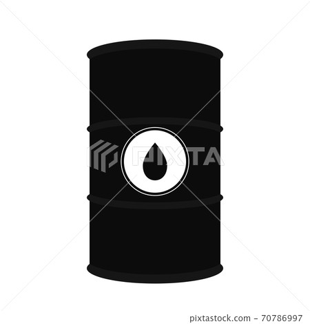 Vector flat oil barrel. Tank with a sticker of a drop of black oil. The object is separate from the background. Illustration Vector flat oil barrel. Tank with a sticker of a drop of black oil. The object is separate from the background. Illustration 70786997
