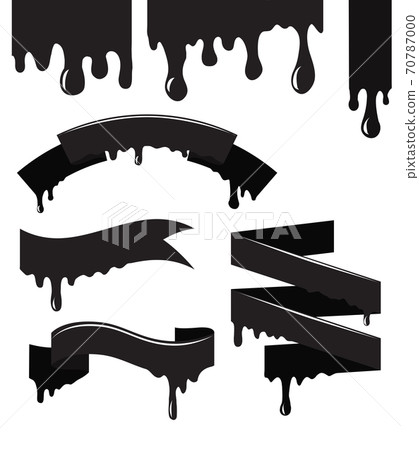 Set of ribbons with ink smudges and drops. Paint blots. Oil stains. Vector object separate from the background. Template 70787000