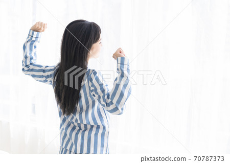 女人穿著睡衣,後視圖 女人穿著睡衣,後視圖 70787373