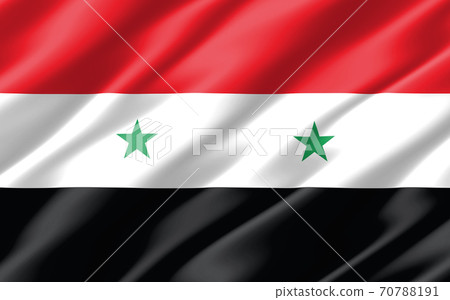 Silk wavy flag of Syria graphic. Wavy Syrian flag 3D illustration. Rippled Syria country flag is a symbol of freedom, patriotism and independence. 70788191