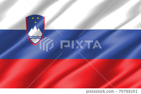 Silk wavy flag of Slovenia graphic. Wavy Slovenian flag 3D illustration. Rippled Slovenia country flag is a symbol of freedom, patriotism and independence. 70788201