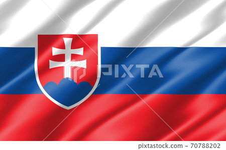 Silk wavy flag of Slovakia graphic. Wavy Slovak flag 3D illustration. Rippled Slovakia country flag is a symbol of freedom, patriotism and independence. 70788202