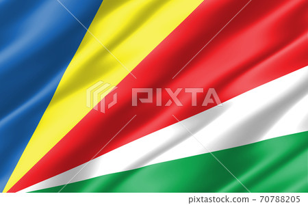 Silk wavy flag of Seychelles graphic. Wavy Seychellois flag 3D illustration. Rippled Seychelles country flag is a symbol of freedom, patriotism and independence. Silk wavy flag of Seychelles graphic. Wavy Seychellois flag 3D illustration. Rippled Seychelles country flag is a symbol of freedom, patriotism and independence. 70788205