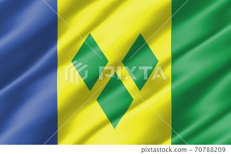 Silk wavy flag of Saint Vincent and the Grenadines graphic. Wavy Vincentian flag 3D illustration. Rippled Saint Vincent and the Grenadines country flag is a symbol of freedom, patriotism and Silk wavy flag of Saint Vincent and the Grenadines graphic. Wavy Vincentian flag 3D illustration. Rippled Saint Vincent and the Grenadines country flag is a symbol of freedom, patriotism and 70788209
