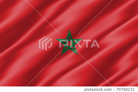 Silk wavy flag of Morocco graphic. Wavy Moroccan flag 3D illustration. Rippled Morocco country flag is a symbol of freedom, patriotism and independence. 70788232
