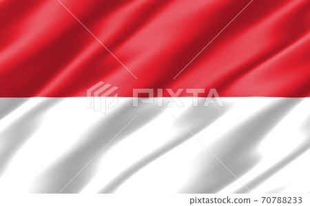 Silk wavy flag of Monaco graphic. Wavy Monegasque flag 3D illustration. Rippled Monaco country flag is a symbol of freedom, patriotism and independence. 70788233