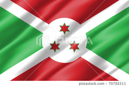 Silk wavy flag of Burundi graphic. Wavy Burundian flag 3D illustration. Rippled Burundi country flag is a symbol of freedom, patriotism and independence. 70788311
