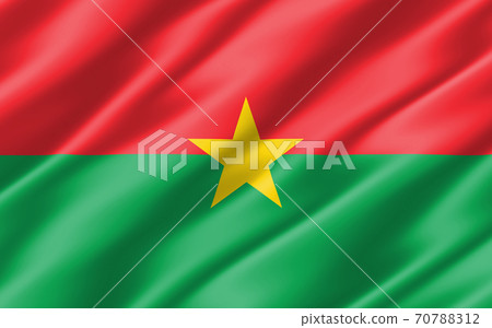 Silk wavy flag of Burkina Faso graphic. Wavy Burkinabe flag 3D illustration. Rippled Burkina Faso country flag is a symbol of freedom, patriotism and independence. 70788312