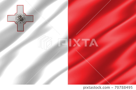 Silk wavy flag of Malta graphic. Wavy Maltese flag illustration. Rippled Malta country flag is a symbol of freedom, patriotism and independence. 70788495