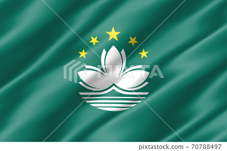 Silk wavy flag of Macau graphic. Wavy Macanese flag illustration. Rippled Macau country flag is a symbol of freedom, patriotism and independence. 70788497